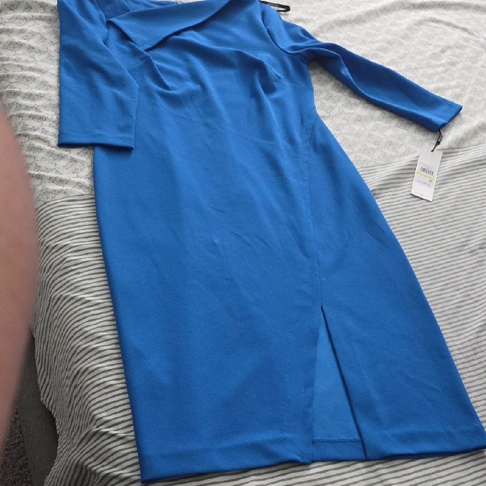 Calvin Klein Blue Asymmetrical One Shoulder Sheath Dress